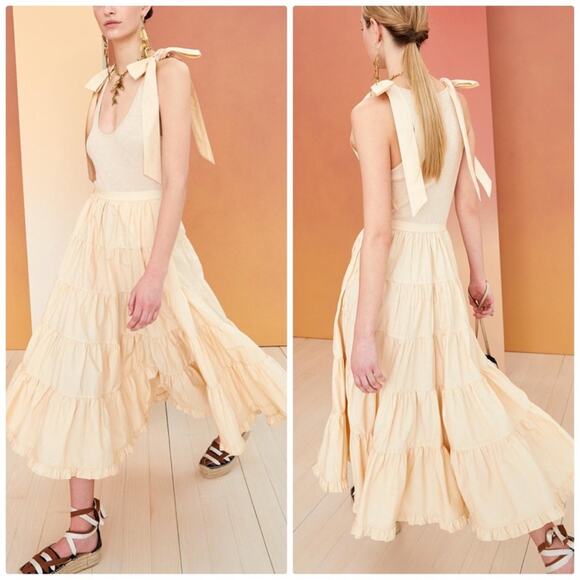 Ulla Johnson Women's Hope Cotton Dress with Shoulder‎ Ties Ruffled Hem Size XL - Picture 1 of 8